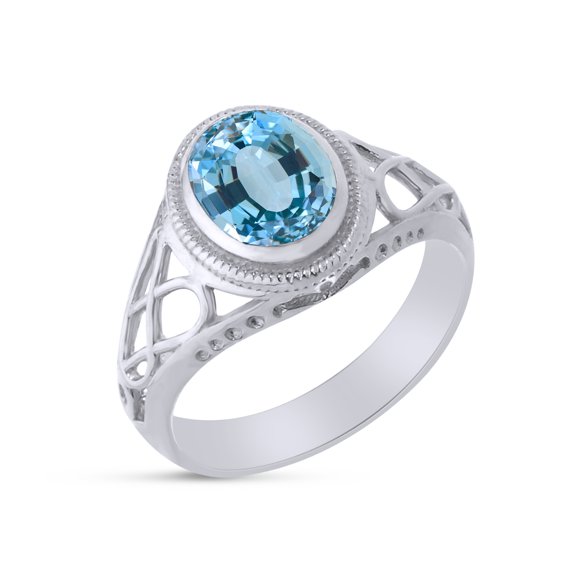 AFFY Celtic Lady's Simulated Aquamarine Ring In 14K White Gold Plated 925 Sterling Silver Jewelry for Ladies, Ring Size 8