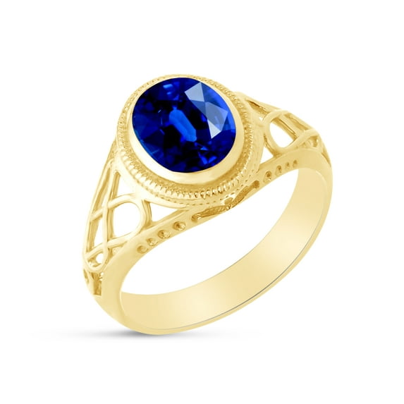 AFFY Celtic Lady's Simulated Blue Sapphire Ring In 14K Yellow Gold Plated 925 Sterling Silver Jewelry for Ladies, Ring Size 11