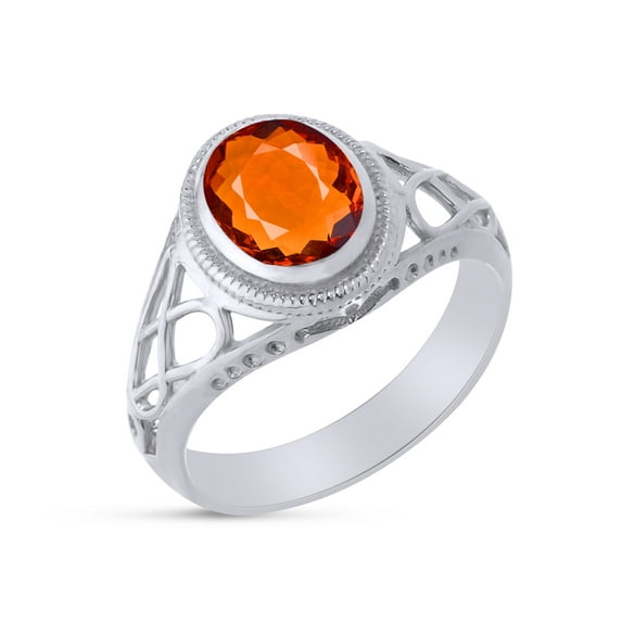 AFFY Celtic Lady's Simulated Citrine Ring In 14K White Gold Plated 925 Sterling Silver Jewelry for Ladies, Ring Size 8.5