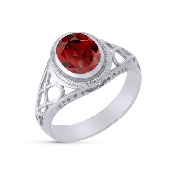 AFFY Celtic Lady's Simulated Garnet Ring In 14K White Gold Plated 925 Sterling Silver Jewelry for Ladies, Ring Size 14