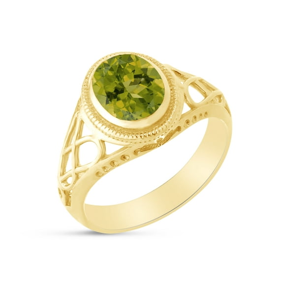 AFFY Celtic Lady's Simulated Peridot Ring In 14K Yellow Gold Plated 925 Sterling Silver Jewelry for Ladies, Ring Size 9.5