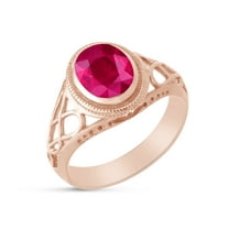 AFFY Celtic Lady's Simulated Ruby Ring In 14K Rose Gold Plated 925 Sterling Silver Jewelry for Ladies, Ring Size 7.5