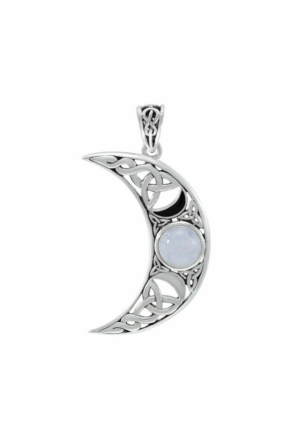 Celtic Large Crescent Moon Pendant 925 Sterling Silver Fine Celestial Jewelry