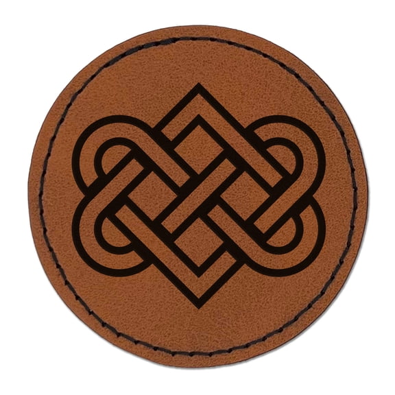 Celtic Love Knot Outline 2.5" Faux Leather Round Engraved Iron-On Patch - Brown