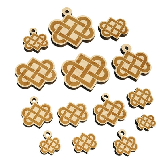 Celtic Love Knot Silhouette Wood Mini Charms Shapes DIY Craft Jewelry - With Hole - Various Sizes (16pcs)