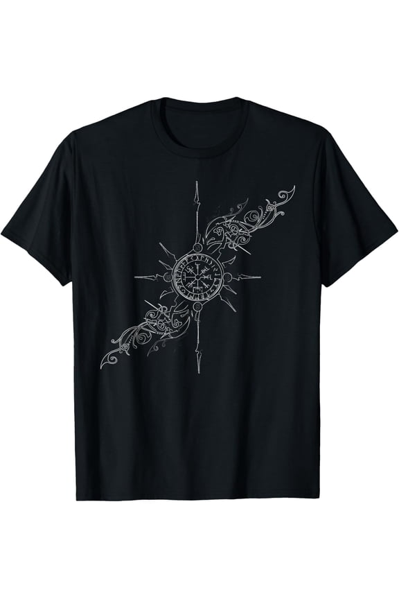 Celtic Lucky Charm Viking Compass Vegvisir VegvÃsir Symbol T-ShirtMen and women, Black T-shirt, size: Extra large