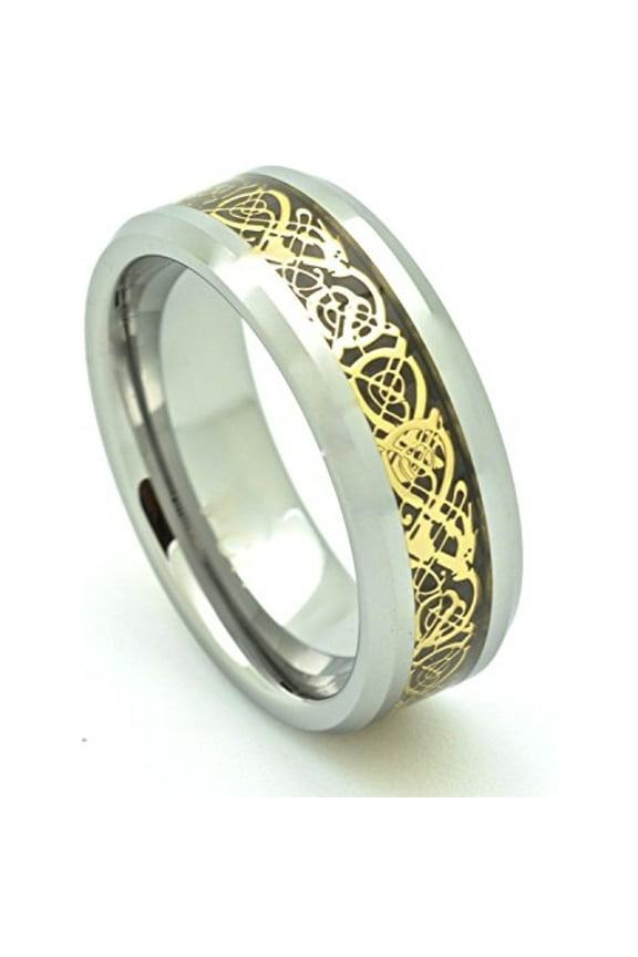 Celtic Men's Tungsten Ring Golden Dragon Wedding Band 8MM (13)