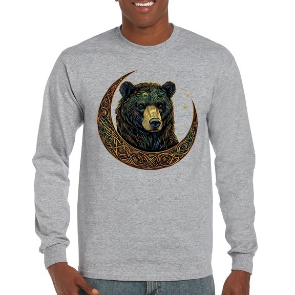 Celtic Moon Bear Long Sleeve T-shirt Mystical Forest Animal Wildlife Nature Spiritual Celestial Lunar Viking Valhala