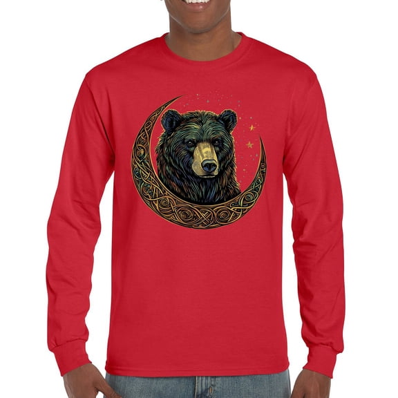 Celtic Moon Bear Long Sleeve T-shirt Mystical Forest Animal Wildlife Nature Spiritual Celestial Lunar Viking Valhala