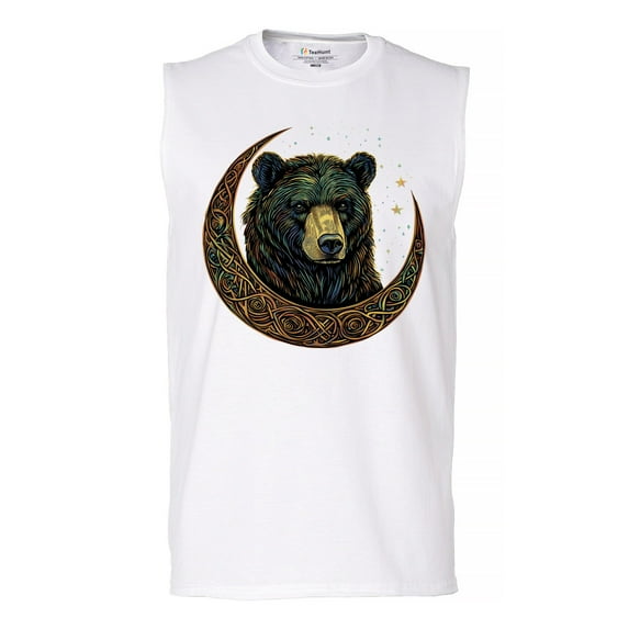 Celtic Moon Bear Muscle Shirt Mystical Forest Animal Wildlife Nature Spiritual Celestial Lunar Viking Valhala Men's