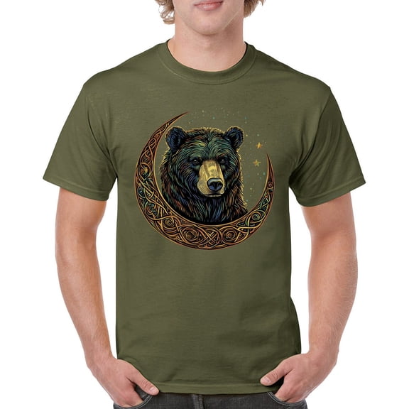 Celtic Moon Bear T-shirt Mystical Forest Animal Wildlife Nature Spiritual Celestial Lunar Viking Valhala Men's Tee