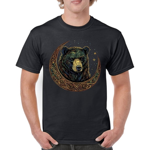 Celtic Moon Bear T-shirt Mystical Forest Animal Wildlife Nature Spiritual Celestial Lunar Viking Valhala Men's Tee