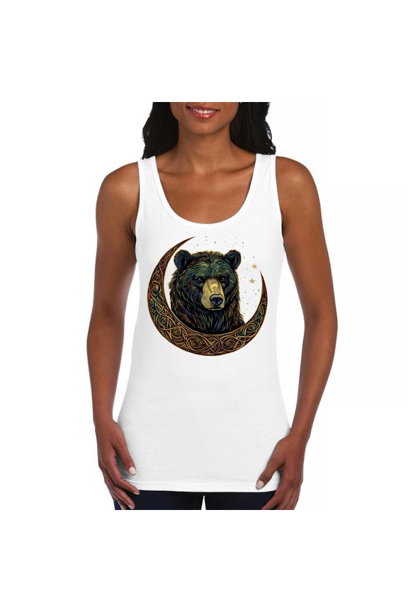 Celtic Moon Bear Women's Tank Top Mystical Forest Animal Wildlife Nature Spiritual Celestial Lunar Viking Valhala