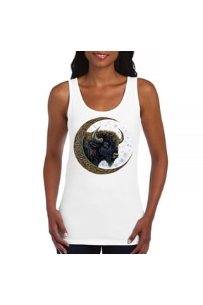 Celtic Moon Bison Women's Tank Top Mystic Forest Animal Wildlife Nature Spiritual Celestial Lunar Viking Valhala