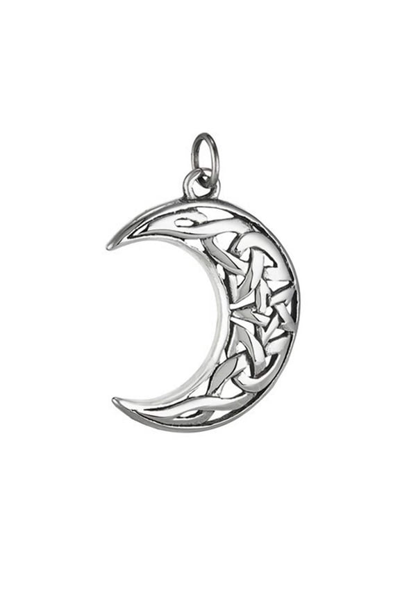 Celtic Moon Necklace Womens Stainless Steel Crescent Knot Pentacle Charm Pendant Fantasy Forge Jewelry