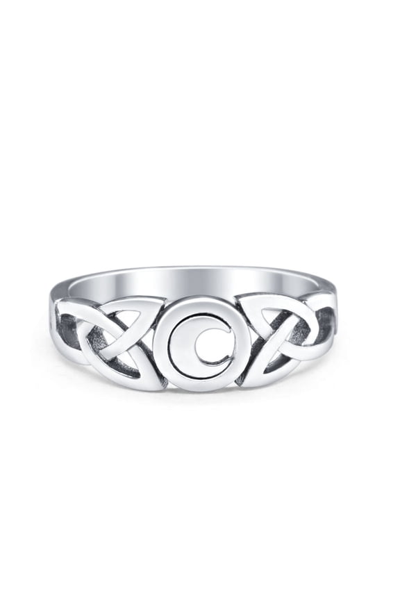 Celtic Moon Triquetra Knot Ring Band Round 925 Sterling Silver Size 8