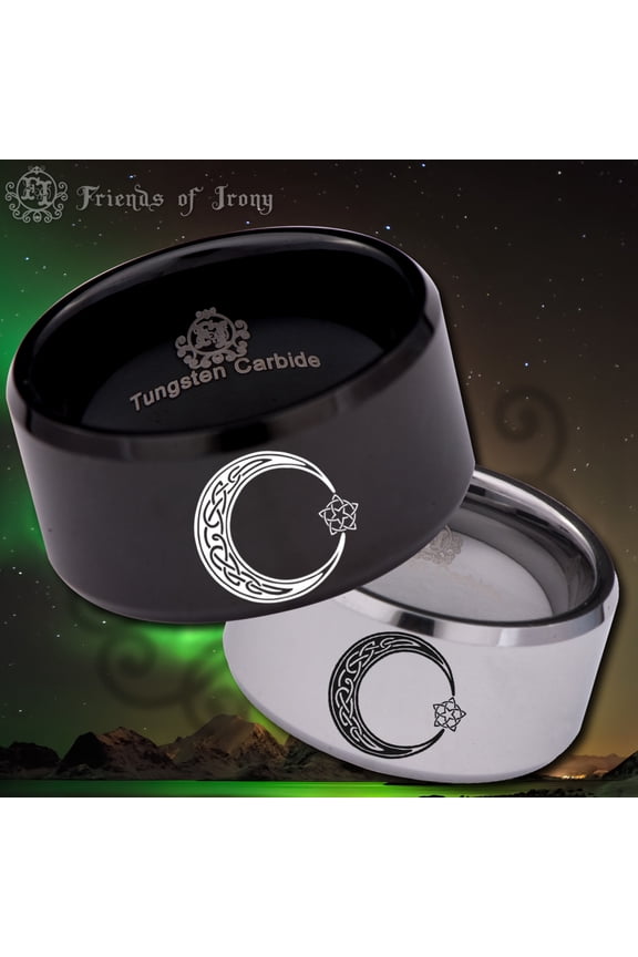 Celtic Moon and Star Tungsten Carbide Ring