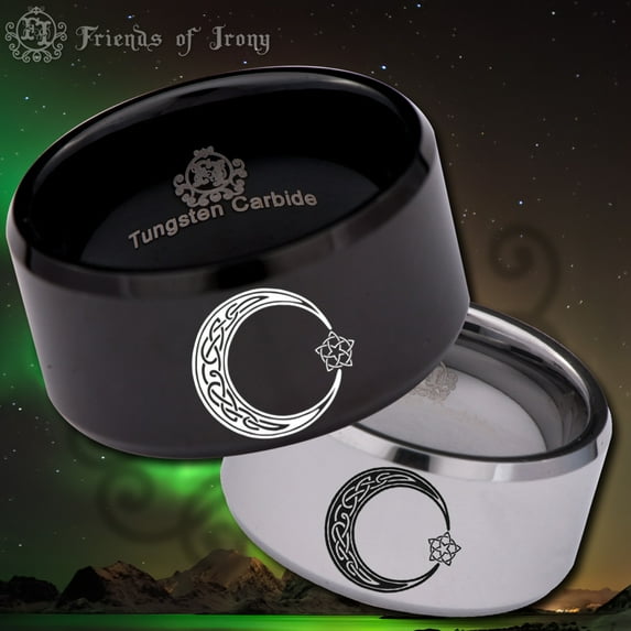 Celtic Moon and Star Tungsten Carbide Ring