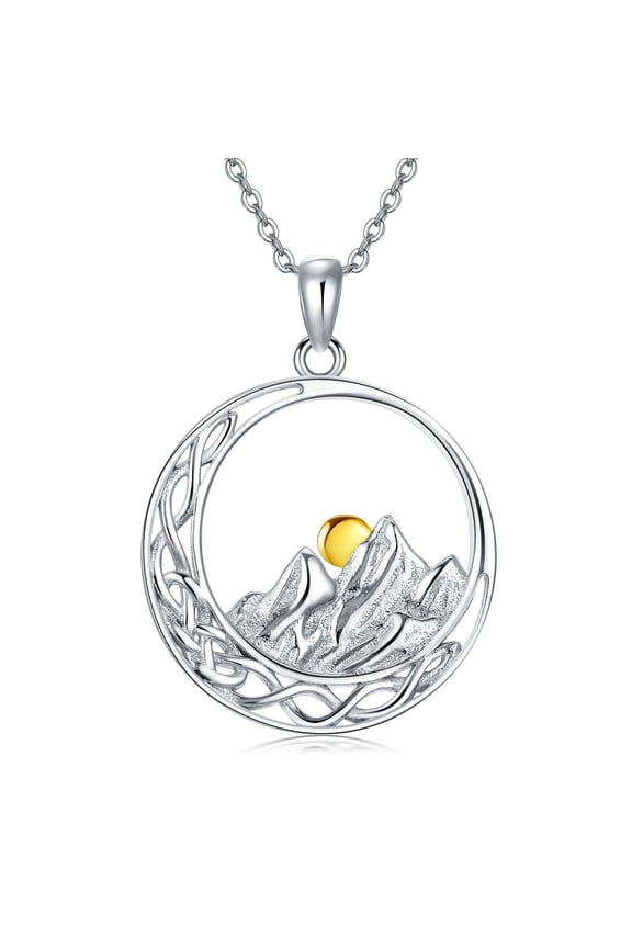 Celtic Mountain Range Necklace for Women 925 Sterling Silver Sun Mountain Jewelry Gifts for Hikers Climbers Nature Lover