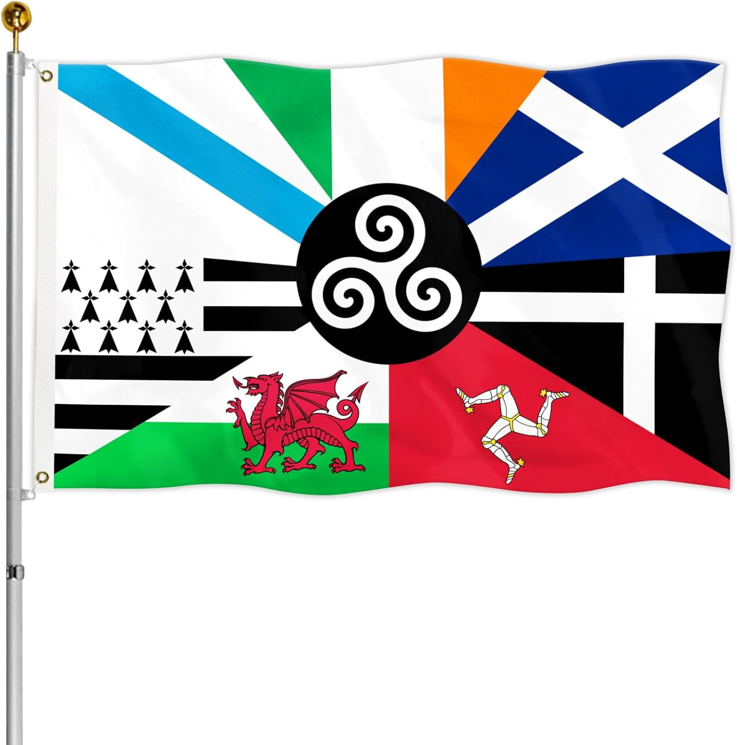 Celtic Nations Flag Double Side Celtic Countries Flags with Brass ...