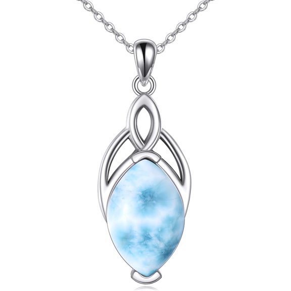 Celtic Natural Stone Necklace for Women Moonstone/Turquoise/Lapis Lazuli/Larimar/Moss Agate Trinity Knot Pendant Jewelry Gift for Mom Women 925 Sterling Silver