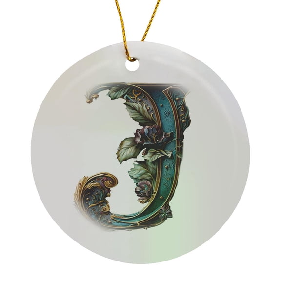 3drose, Celtic Ornamental Monogram J, Circle Porcelain Ornament