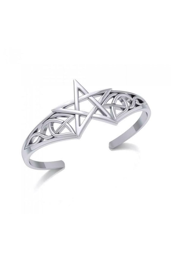 Celtic Pentacle 925 Sterling Silver Bangle Cuff Bracelet Pagan Wiccan Jewelry