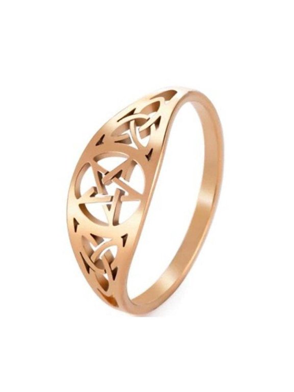 Celtic Pentacle Ring Rose Gold Stainless Steel Trinity Knot Band