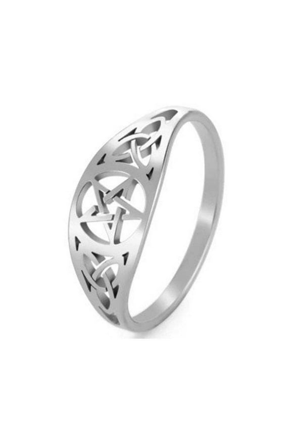 Celtic Pentacle Ring Silver Stainless Steel Star Trinity Knot Band