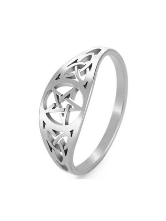 Celtic Pentacle Ring Silver Stainless Steel Star Trinity Knot Band