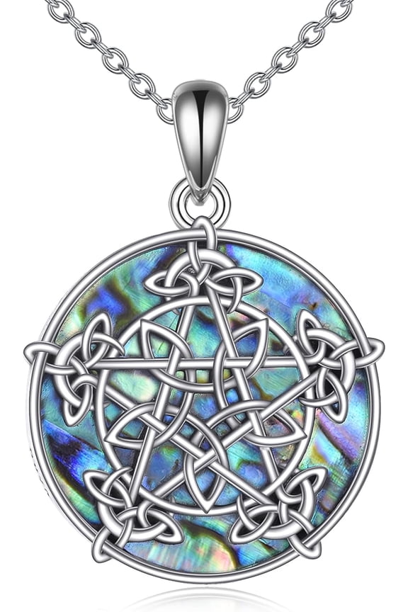 Celtic Pentagram Necklace Sterling Sliver Celtic Witches Knot Moon Pendant Necklace Crescent Irish Celtic Jewelry Gifts for Women (Celtic Necklace)