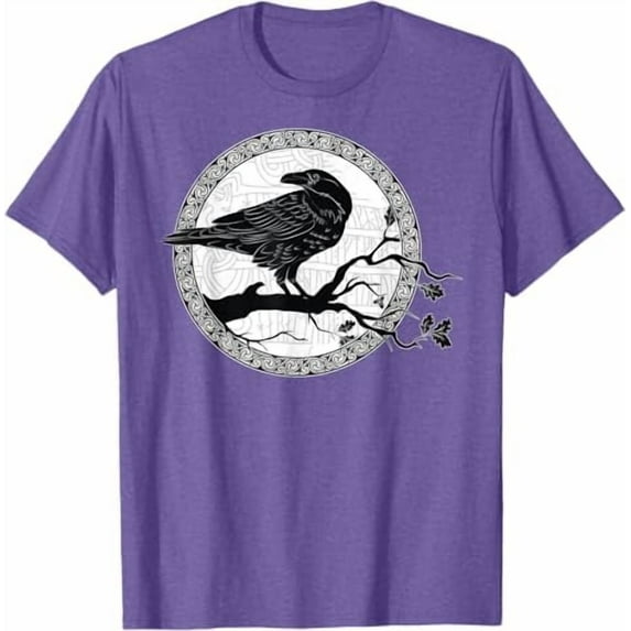 Celtic Raven Viking Wisdom Tattoo Art T-Shirt,Purple Heather Color,Size M