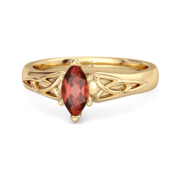 Celtic Ring 0.25Cts Garnet 925 Sterling Silver Yellow Plated Trinity Knot Band Women's Valentines Day Gifts Ring