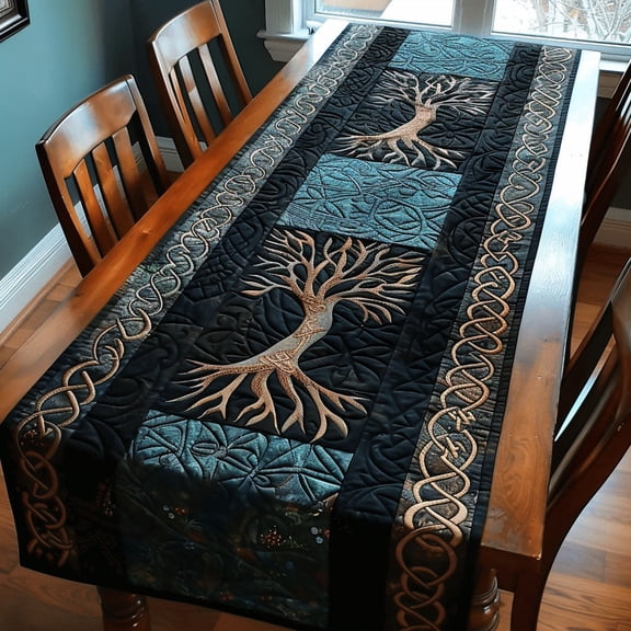 Celtic Roots Quilted Dining Table Runner, Farmhouse Kitchen and Holiday Table Decoration