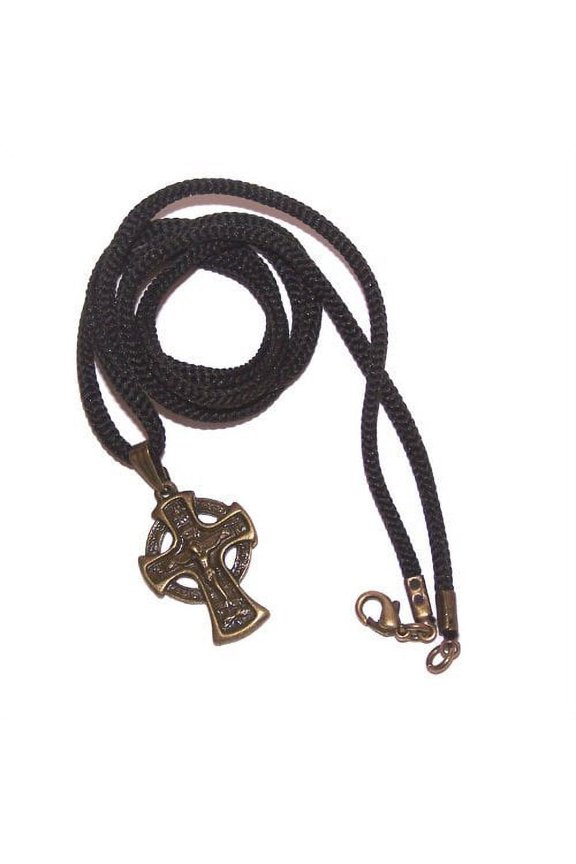 Celtic / Russian Crucifix bronze tone necklace - design based on Fedorov designer - 60cm strap with clasp