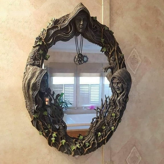 Celtic Sacred Moon Triple Goddess Mother Maiden Crone Wall Hanging Mirror Decor