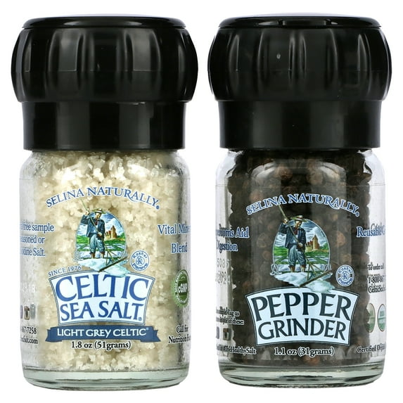 Celtic Sea Salt - Mini Salt & Peppercorn Grinder Set - Case of 6