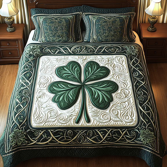 Celtic Shamrock 3-Piece Quilted Bedding Set