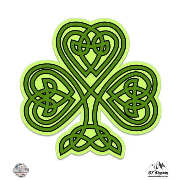 Celtic Shamrock Yellow and Green - 3" Vinyl Sticker - For Car Laptop I-Pad Phone Helmet Hard Hat - Waterproof Decal