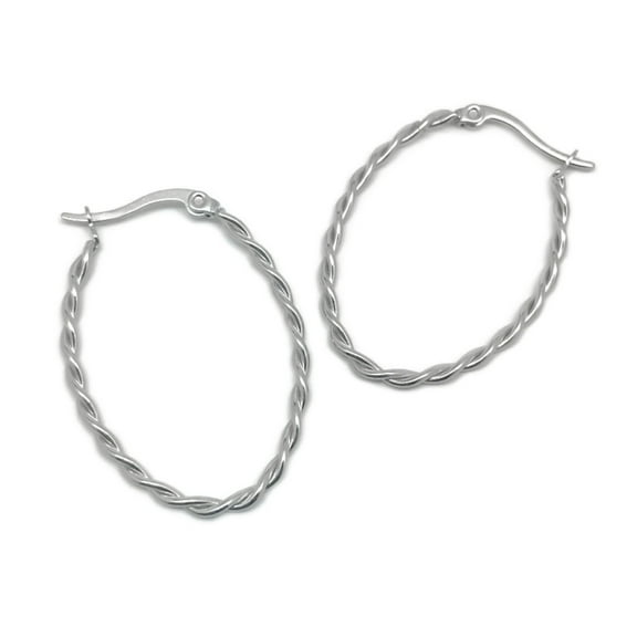 Celtic Silver Twisted Metal Oval Shaped Hoop Earrings for Women Stainless Steel Click Top