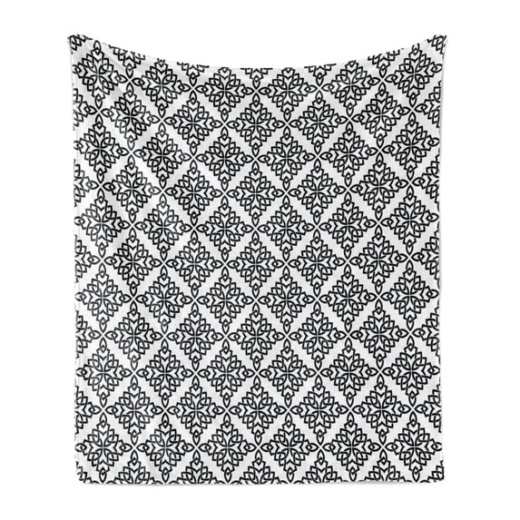 Celtic Soft Flannel Fleece Blanket, Intricate Celtic Style Pattern as Braided Grid Latticework on White Background, Cozy Plush for Indoor and Outdoor Use, 50" x 60", Black and White, by Ambesonne