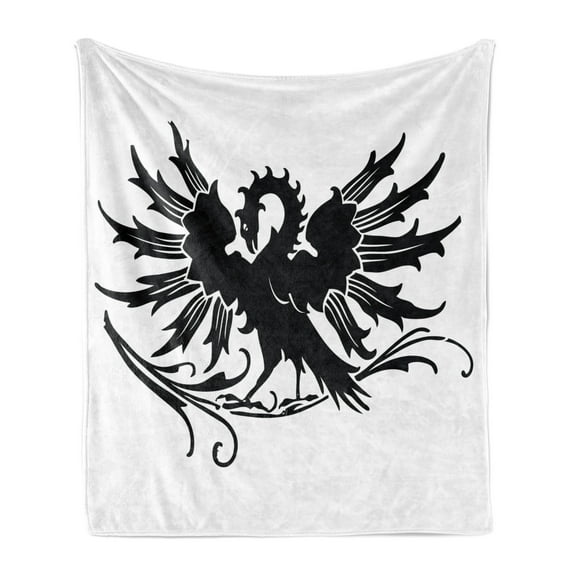 Celtic Soft Flannel Fleece Throw Blanket, Abstract Fantasy Animal Medieval Eagle for Culture and Tattoo Design, Cozy Plush for Indoor and Outdoor Use, 60" x 80", Black and White, by Ambesonne