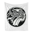 thumbnail image 1 of Celtic Soft Flannel Fleece Throw Blanket, Astronomical Druidic of a Mythical Dragon in Round Shape Form Background, Cozy Plush for Indoor and Outdoor Use, 50" x 70", Black and White, by Ambesonne, 1 of 5