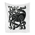 thumbnail image 1 of Celtic Soft Flannel Fleece Throw Blanket, Celtic Cultural Mythic Animal Deer in Traditional Ornament for Samhain, Cozy Plush for Indoor and Outdoor Use, 70" x 90", Black and White, by Ambesonne, 1 of 5