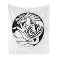 thumbnail image 1 of Celtic Soft Flannel Fleece Throw Blanket, Druidic Astronomical of Unicorn Water Horse in Circle Pattern Artwork, Cozy Plush for Indoor and Outdoor Use, 60" x 80", Black and White, by Ambesonne, 1 of 5