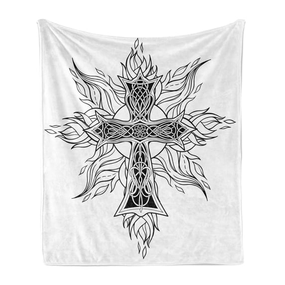 Celtic Soft Flannel Fleece Throw Blanket, Gothic Image in Celtic Style Simplistic Traditional Timeless Pattern Print, Cozy Plush for Indoor and Outdoor Use, 60" x 80", White and Black, by Ambesonne
