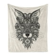 thumbnail image 1 of Celtic Soft Flannel Fleece Throw Blanket, Sharp Eyed Fox Head Portrait Celtic Pattern Style Image, Cozy Plush for Indoor and Outdoor Use, 60" x 80", Black Ecru, by Ambesonne, 1 of 5