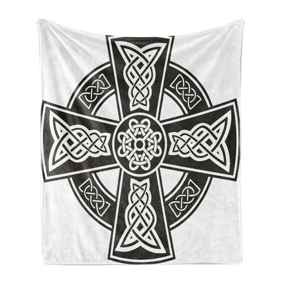 Celtic Soft Flannel Fleece Throw Blanket, Traditional Culture of Celtic Life Medieval Heraldic Print, Cozy Plush for Indoor and Outdoor Use, 50" x 70", White and Black, by Ambesonne