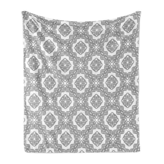 Celtic Soft Flannel Fleece Throw Blanket, Vintage Geometric Diagonal Symmetrical Binding Celtic Knots Motifs Illustration, Cozy Plush for Indoor and Outdoor Use, 50" x 60", Black White, by Ambesonne