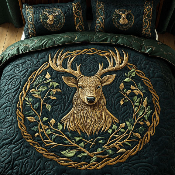 Celtic Stag Dream Quilted Bedding Set , 3-Piece Bedding Set
